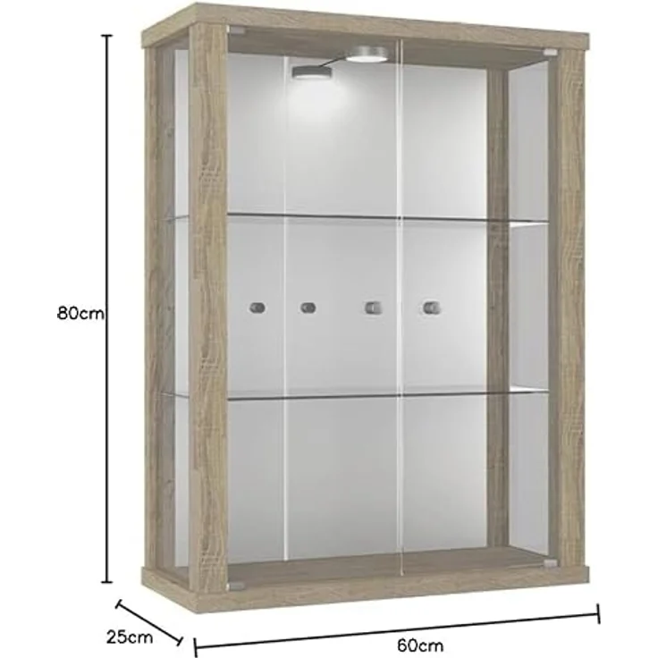 K-Möbel Hängevitrine, Sonoma Eiche Grau, Glas, 4 Fächer, Rechteckig, 60x80x25 cm, für Wohnzimmer und Wohnwände – Bild 2