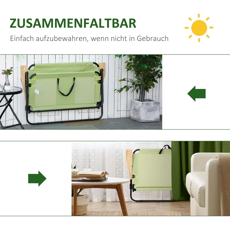 Outsunny Campingstuhl Gartenstuhl, 2-Sitzer Regiestuhl (Klappstuhl mit Getränkehalter, 1 St), für Outdoor, max. Belastung 160 kg, Hellgrün – Bild 5