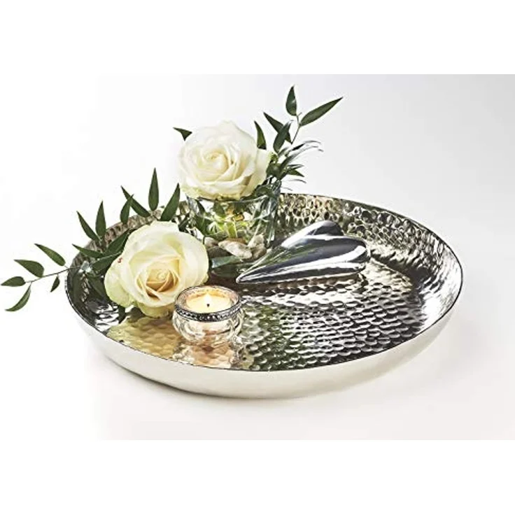 Kobolo Tablett Tablett Dekoschale silber gehämmert 34cm, Aluminium – Bild 4