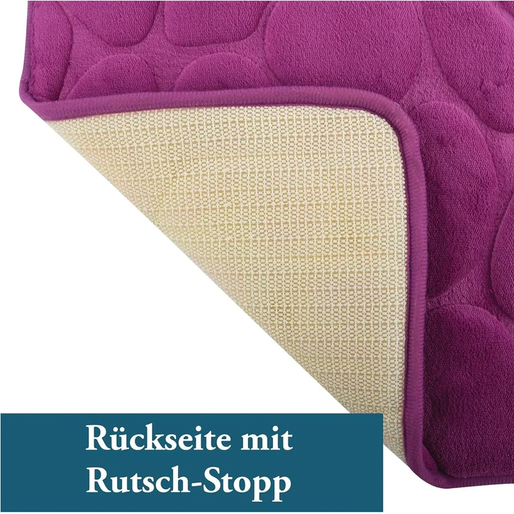Badematte KIESELSTEIN, rutschhemmende Beschichtung, für Fußbodenheizung geeignet, strapazierfähig, waschbar, schnelltrocknend, Microfaser, PVC, aus super-weicher Microfaser, in 2 Größen und vielen trendigen Farben erhältlich, 40 x 60 cm, lila – Bild 3