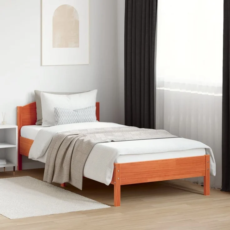 Doppelbett, Betten für Erwachsene, Massivholzbett ohne Matratze Wachsbraun 100x200 Kiefernholz de3610 – Bild 3