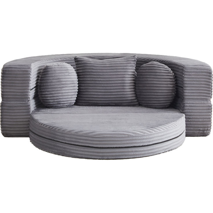Schlafsofa aus Cord, 4-in-1 wandelbar zum runden Tagesbett, 180x183x55 cm, Grau – Bild 7