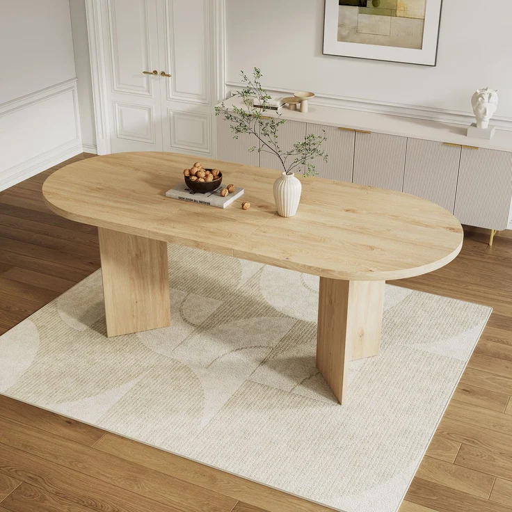 Esstisch 160*80 cm, geeignet für 6–8 Personen, Esstisch mit abgerundeten Ecken, verdickte Tischplatte, Esstisch im einfachen Stil, Eichenfarbe – Bild 3