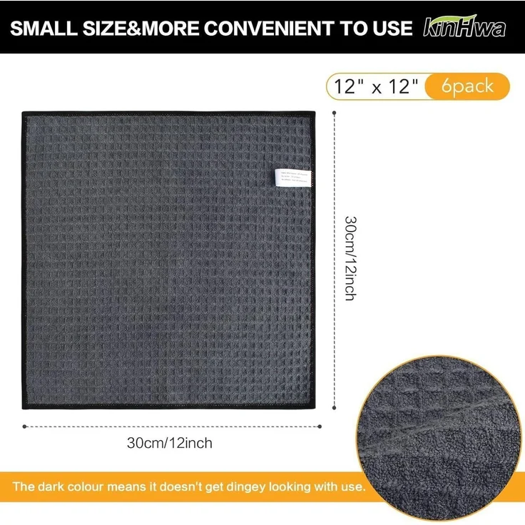6er Set KinHwa Mikrofaser Reinigungstücher 30x30cm Grau - Saugstark – Bild 3