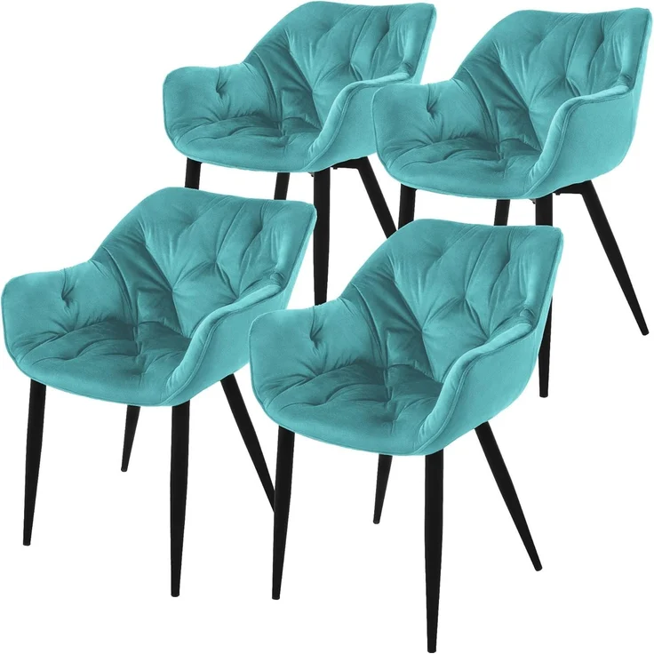 ML-DESIGN Stuhl Esszimmerstuhl mit Rückenlehnen und Armlehnen aus Samt mit Metallbeine (4 St), Ergonomischer Sessel Blau Wohnzimmerstuhl Polsterstuhl – Bild 1