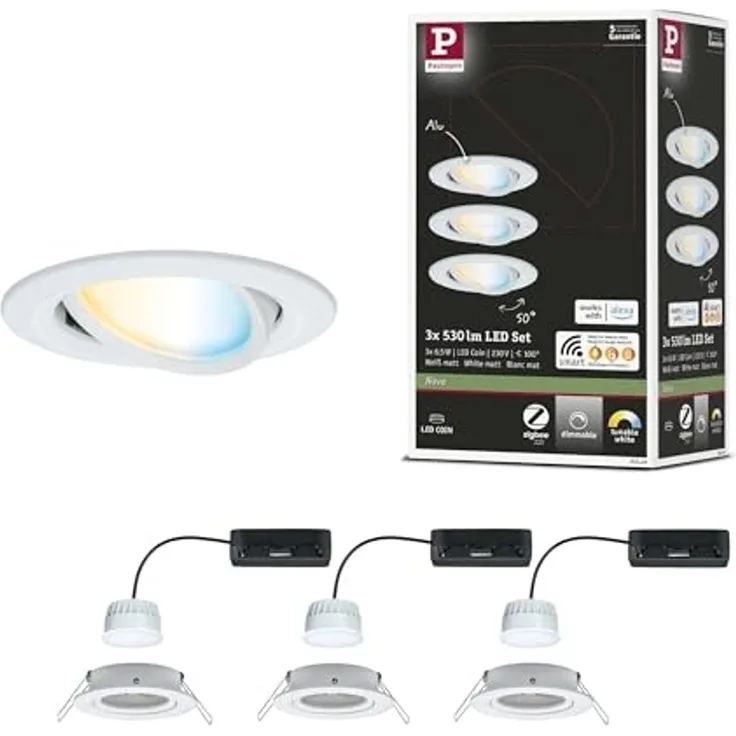Paulmann 92440 LED Einbauleuchte Nova Coin 3er-Set Zigbee Tunable White Weiß matt