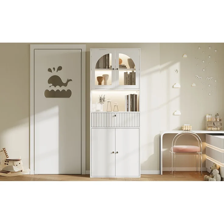 ZUBALIYA LED Glasvitrine, Bücherschrank, Büroschrank mit RGB LED Lichtleisten, Figurenvitrine, Stauraumschrank, Büromöbel, mit Schubladen, Sammlervitrine, Hochschrank, LED Beleuchtung, Weiß, 70 x 35 x 180 cm – Bild 24