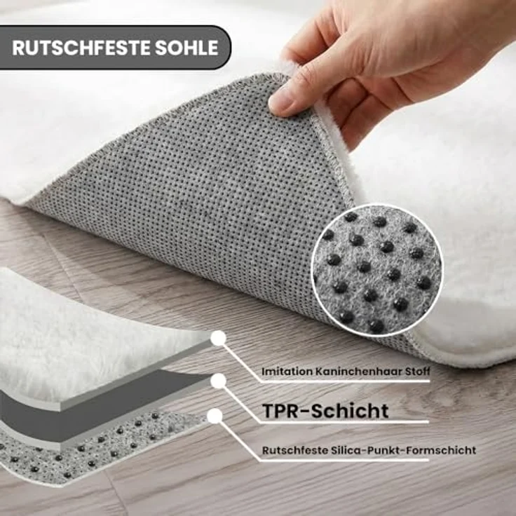 Vimoda Hochflor-Teppich Softy,hochwertiger Fellteppich Wohnzimmer, Rund, Höhe: 25 mm, Eleganter langflor Läufer, Einfarbig, kuschelig, waschbar – Bild 10