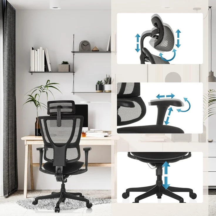 hjh OFFICE Bürostuhl ergonomisch ERGOHUMAN Slim ECO F GEN2 Originales Design, Bürosessel mit Flexibler Lendenwirbelstütze, gepolsterte Sitzfläche, Schwarz – Bild 5
