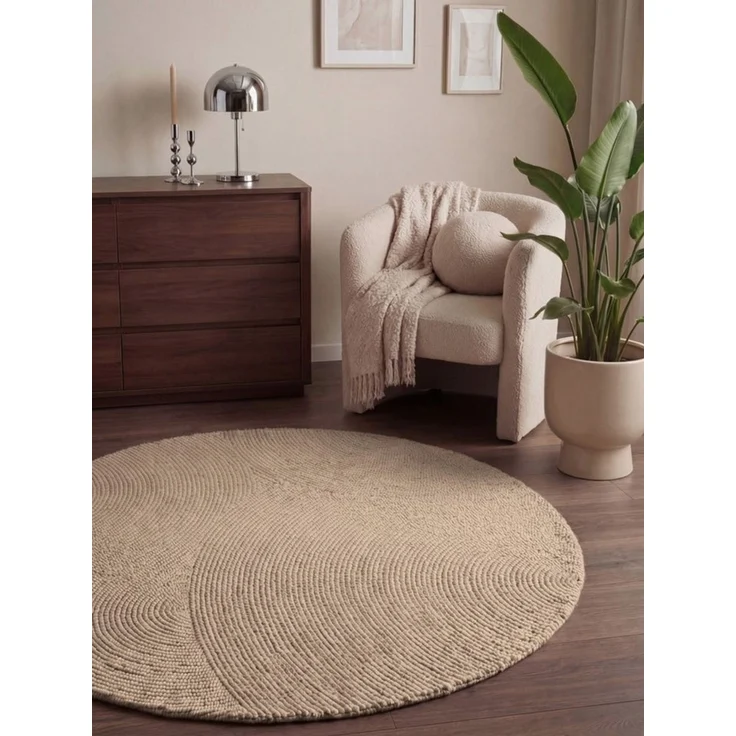 HANSE Home Wollteppich Calmio, auch als Läufer und in rund, rund, Höhe: 18 mm, Handgetuftet, Wolle, Natur, Wohnzimmer, Schlafzimmer, Skandi, Hygge – Bild 1