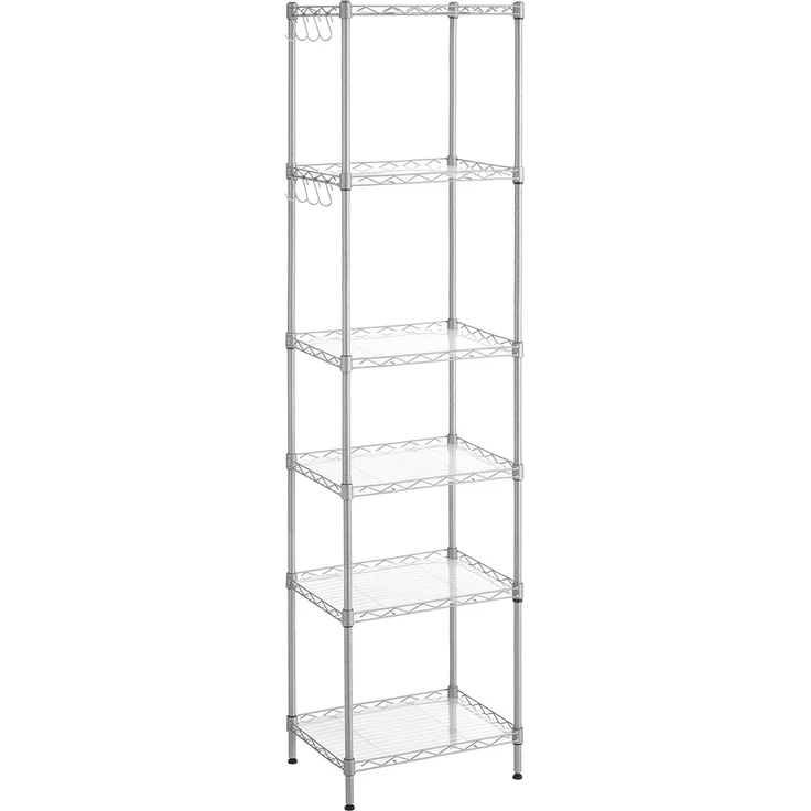 Songmics Küchenregal mit 6 Ebenen, Metallregal, Standregal, höhenverstellbare Gitterablage, mit PP-Kunststoffplatten, 8 S-Haken, für Küche, Wohnzimmer, bis zu 120 kg belastbar, silbern LGR116E01 – Bild 1