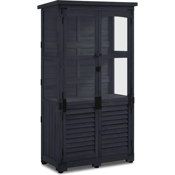 M MCombo Gartenschrank Holz, Gerätehaus Wetterfest Klein, Outdoor Gartenhaus Geräteschuppen für Außenbereich Terrasse Balkon, 0120 (Anthrazitgrau)