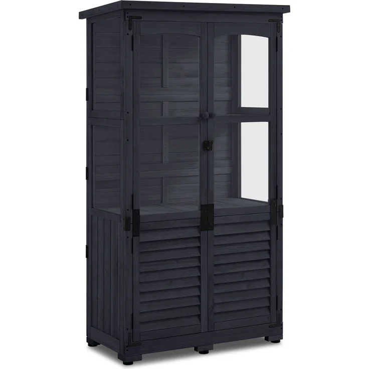 M MCombo Gartenschrank Holz, Gerätehaus Wetterfest Klein, Outdoor Gartenhaus Geräteschuppen für Außenbereich Terrasse Balkon, 0120 (Anthrazitgrau) – Bild 1