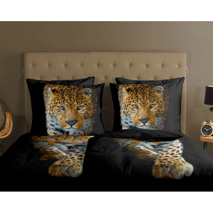 Good Morning Renforcé Bettwäsche 135 X 200 cm + 1- 80 X 80 cm Bonn Leopard schwarz – Bild 2