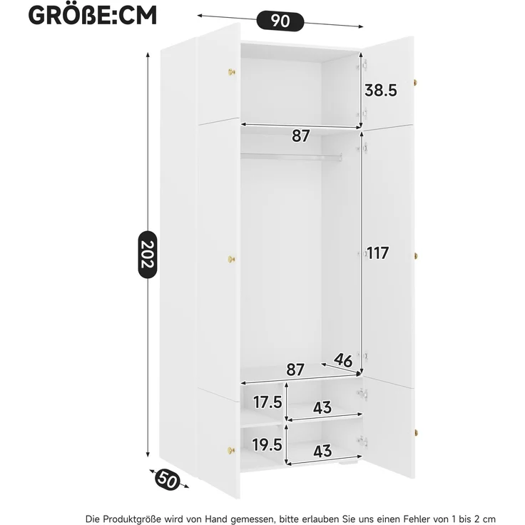 Kleiderschrank aus Spanplatte mit Kleiderstange und 5 Fächern, 90x50x200 cm, Weiß – Bild 6
