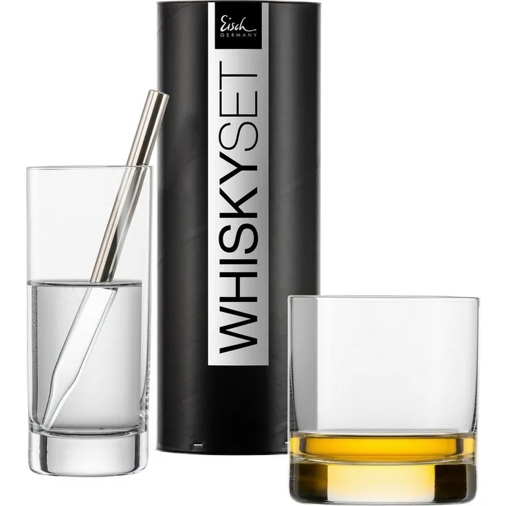 Eisch Whisky Set Gentleman 3-tlg, Whiskyglas, Wasserglas, Pipette, Kristallglas, Platin, 86590004