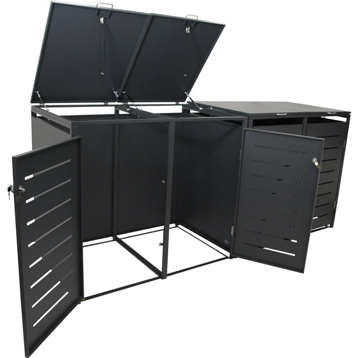 DEGAMO KÖLN Mülltonnenbox 4-er, Stahl verzinkt, anthrazit, 264x80x116cm für 4x Tonnen bis 240 Liter – Bild 4