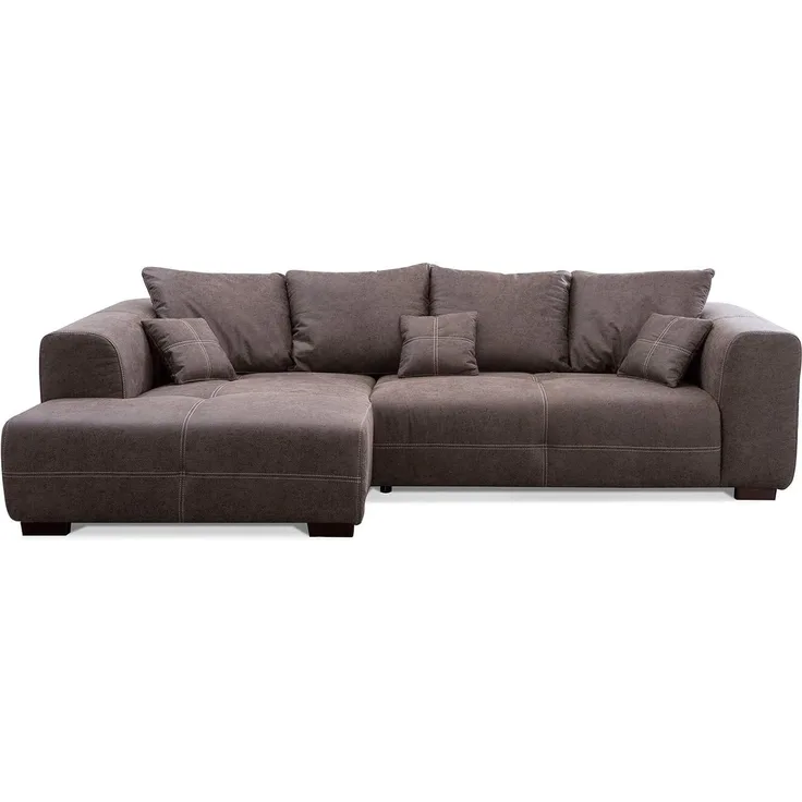 CAVADORE Ecksofa Mavericco inkl. Kissen / XXL-Eckcouch im modernen Design / Longchair links / 285 x 69 x 170 / Lederoptik braun