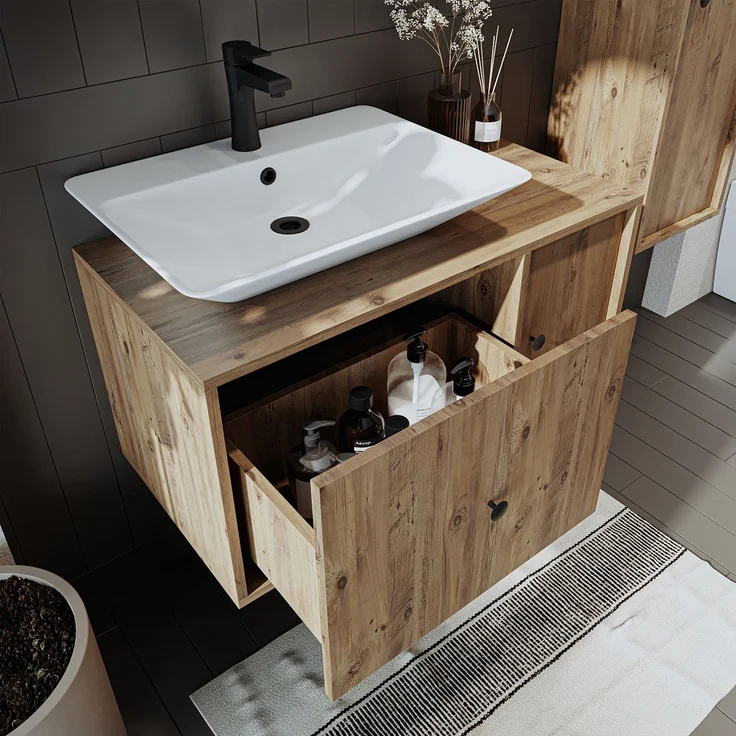 Skye Decor '2554' Badmöbel-Set mit Waschbecken & Spiegel (2-teilig), Atlantik-Kiefer, 90 x 58 x 45 cm – Bild 5