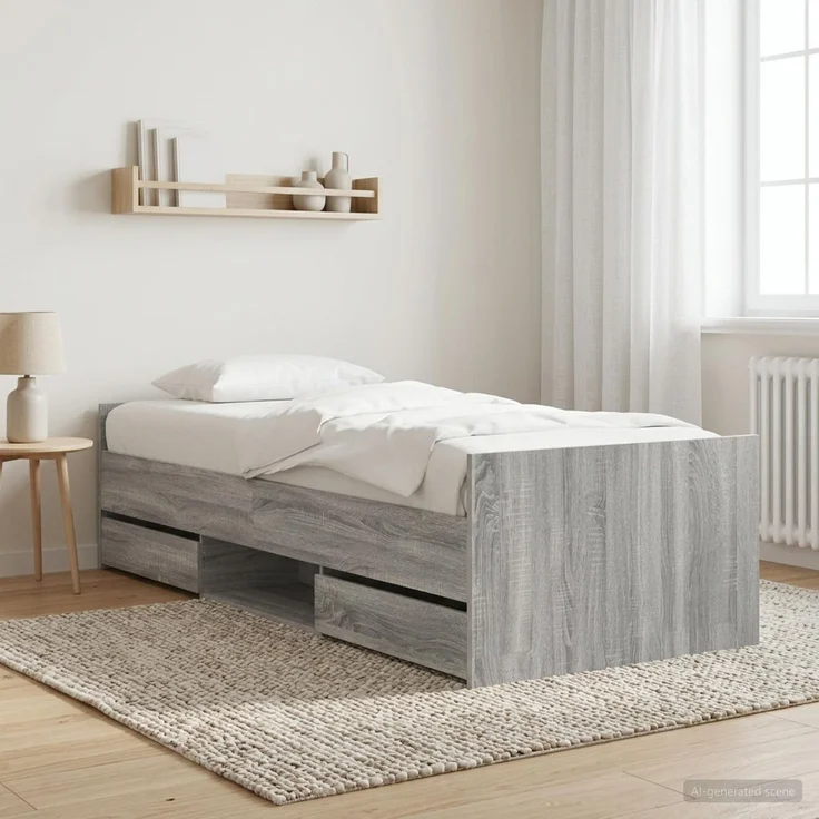 vidaXL Bettrahmen mit Schubladen Grau Sonoma Holzwerkstoff 3429513 – Bild 1