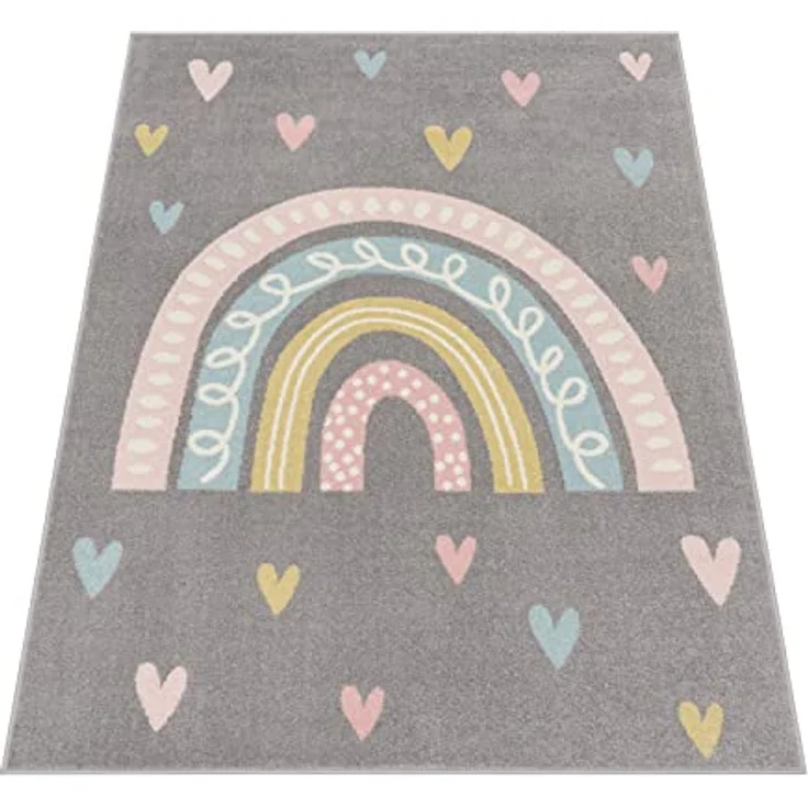Paco Home Kinderteppich Nino 887, rechteckig, Höhe: 13 mm, Kurzflor, Spielteppich, Motiv Regenbogen & Herzen, Kinderzimmer – Bild 6