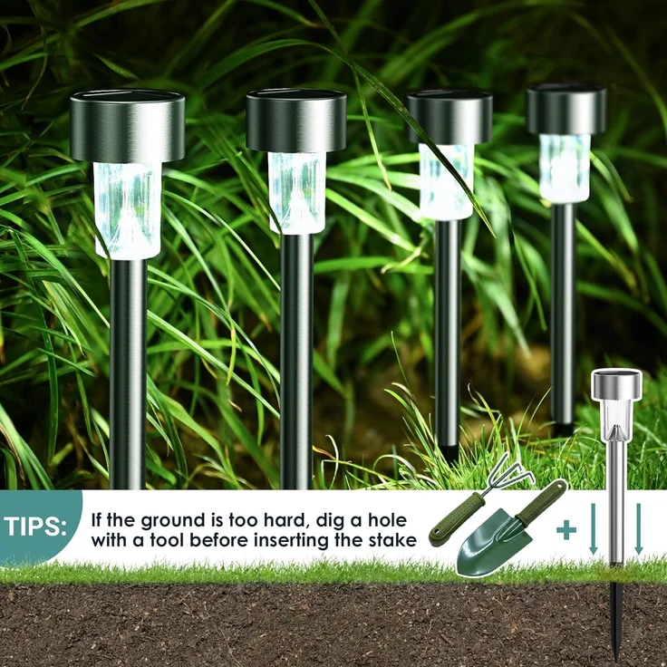 GIGALUMI Solarlampen für außen, Solarleuchten für Garten, 16 Stück, wasserdichte Solar Gartenleuchten für außen Garten, Balkon, Terrasse, Rasen, Wege (kaltweißen) – Bild 7