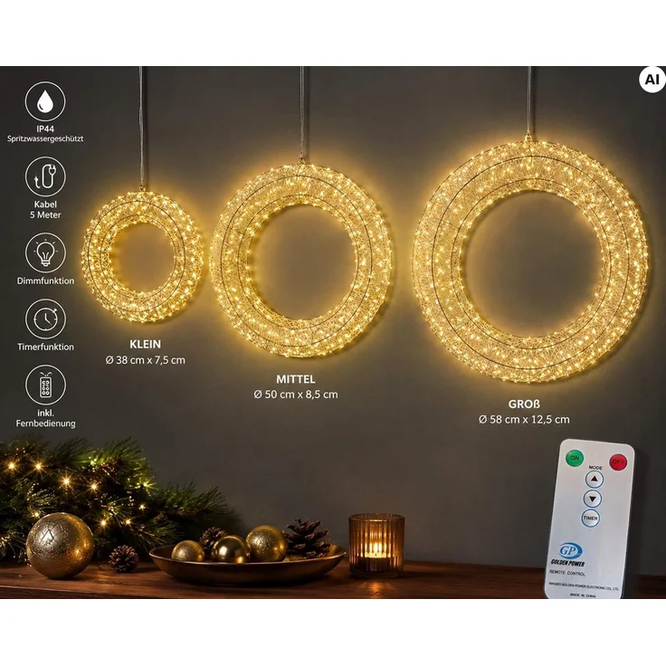 Hochwertiger 1440 LED Kranz aus Metall Ø 50 cm. Dimmbar mit Timer Fernbedienung – Bild 7