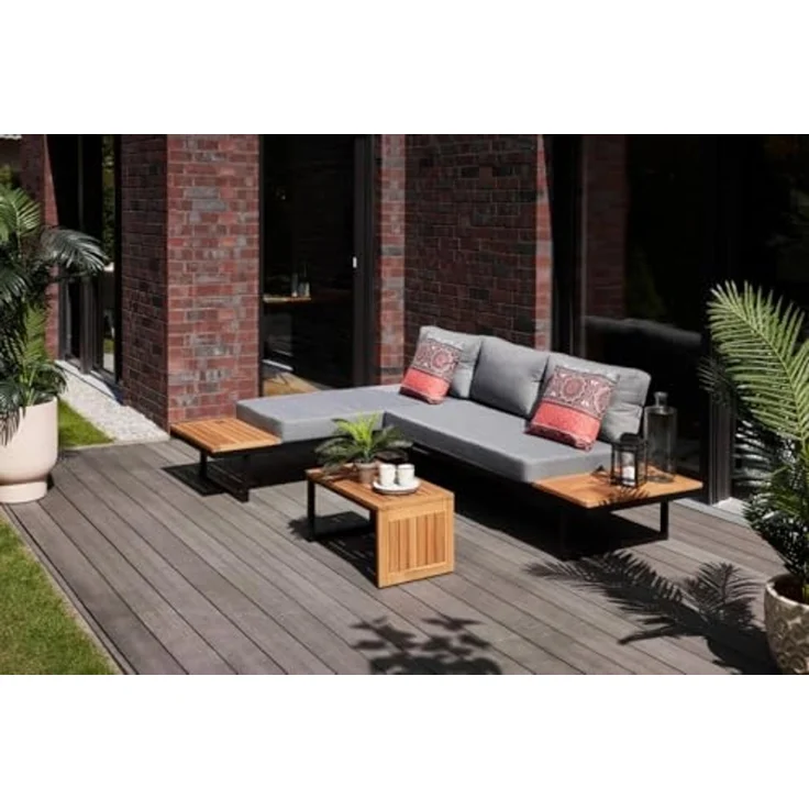 Primaster Gartenmöbel-Set Vulcano Holz/Aluminium Ecksofa Sitzgruppe Lounge Set – Bild 6