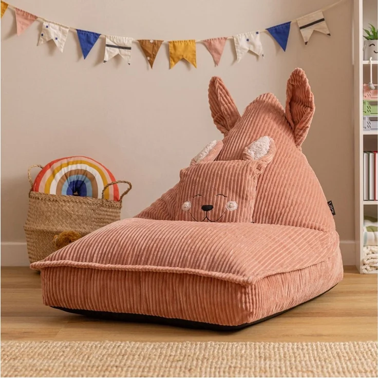 Icon Robyn Kaninchen Sitzsack Kinder, Rosa, Flauschiger Cord Stoff, Sitzsack Cord mit Füllung, Bequemer Kinder Sessel, Kuschelsessel, Lese Sessel, Schlafzimmer, Kinderzimmer, Spielzimmer – Bild 3