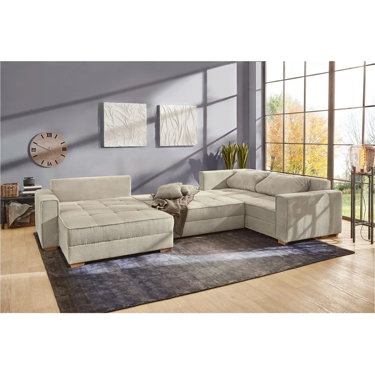 Wohnlandschaft Bornholm / Brixen, Polyester, Stoff, Beige, Grau, 379 x 86 x 227 cm – Bild 3