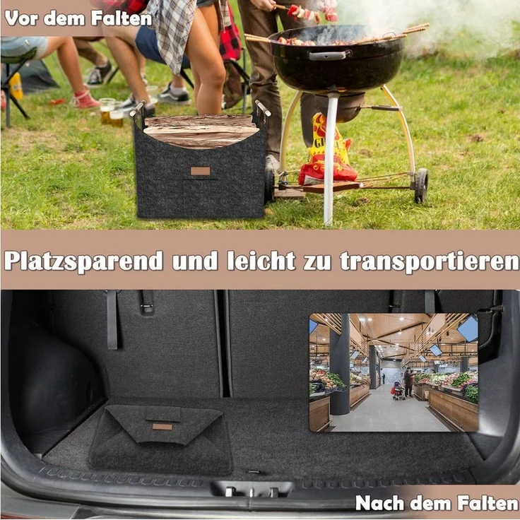 FIVMEN Kaminholzkorb Brennholzkorb Filzkorb 2 Stück Holzkorb Kaminholz (mit Griff Feuerholzkorb für Feuer Brennholz) – Bild 3