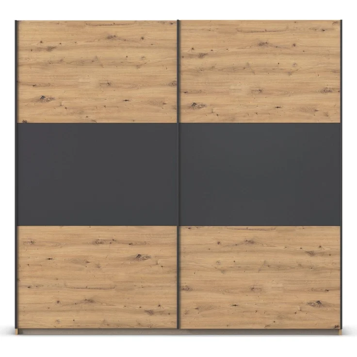 Rauch Möbel Neo, Schwebetürenschrank, Kleiderschrank, Kleiderschränke, Garderobe, Schrank mit Stauraum, 2-türig, Farbe Eiche Artisan/Grau-metallic, 218 x 210 x 59 cm – Bild 3