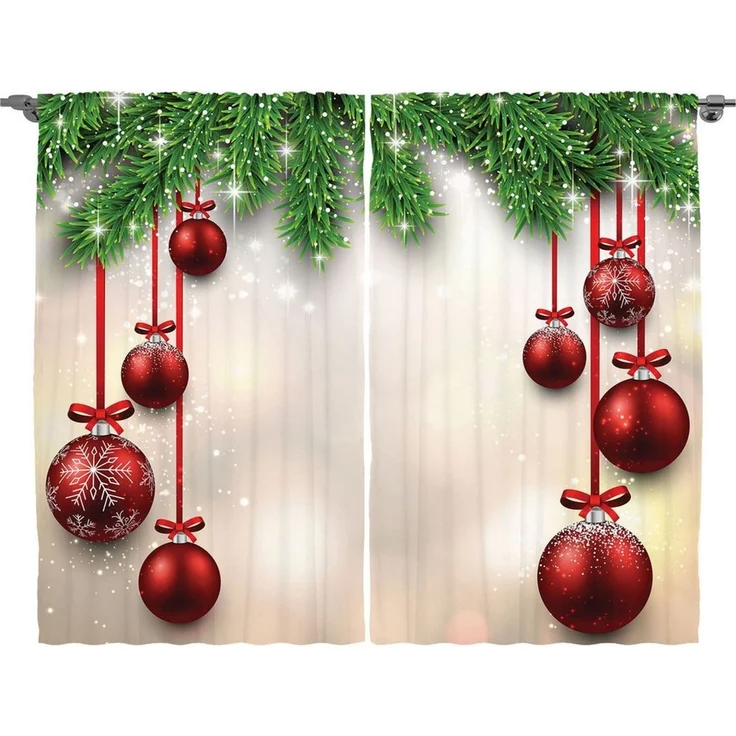 Abakuhaus Gardine Schlafzimmer Kräuselband Vorhang mit Schlaufen und Haken, Weihnachten Red Ball Ribbons – Bild 1