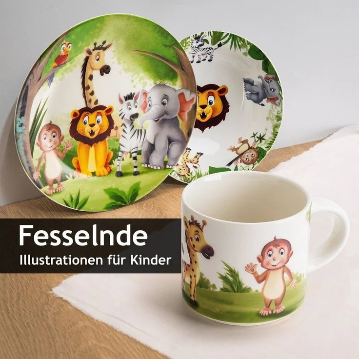 MiaMio Kindergeschirr-Set 3er-Set Kindergeschirr/Porzellan inkl. Teller, Schüssel und Tasse (3-tlg), 1 Personen, Porzellan – Bild 2