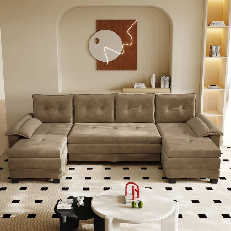 ZUBALIYA Schlafsofa 127x87 cm, mit USB - Anschluss, mit Ausziehbett, mit Chenille - Bezug, mit Samtbezug, modular aufgebaut, Weiß – Bild 2