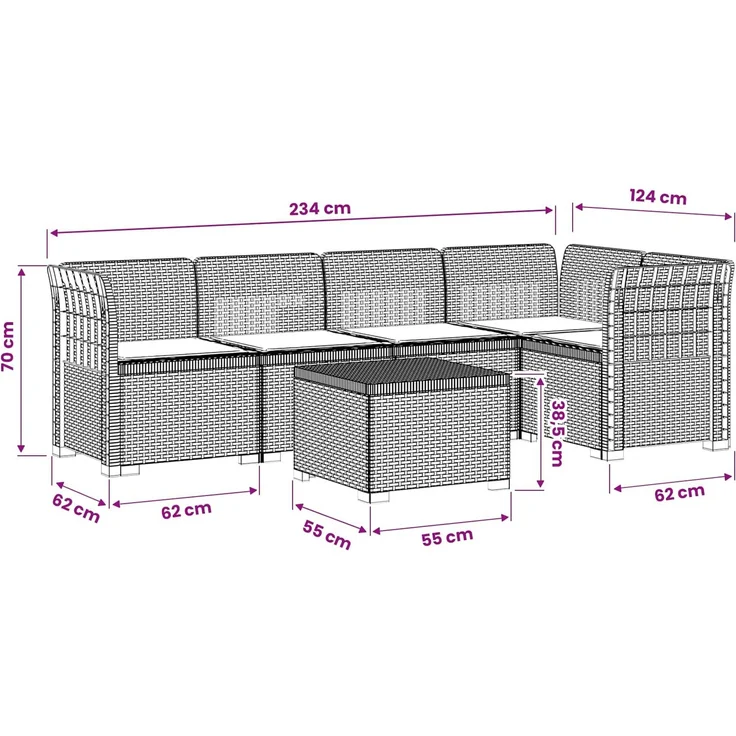 vidaXL 5-Sitzer Gartensofa mit Kissen Rattan-Look PP Anthrazit 3444071 – Bild 11