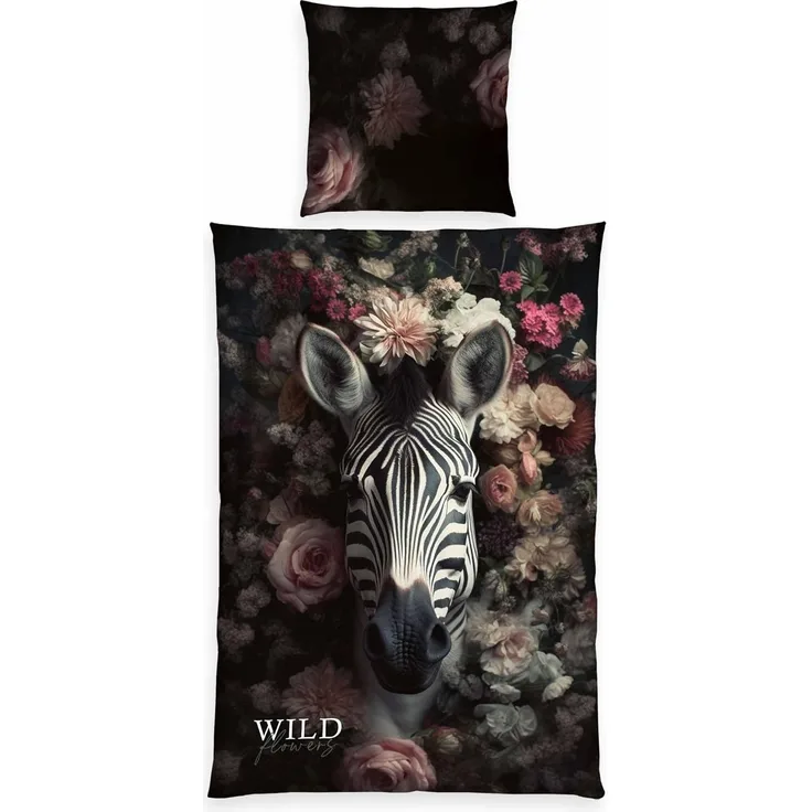 Bettwäsche Wild Flowers Zebra Animalprint 100% Baumwolle 135x200