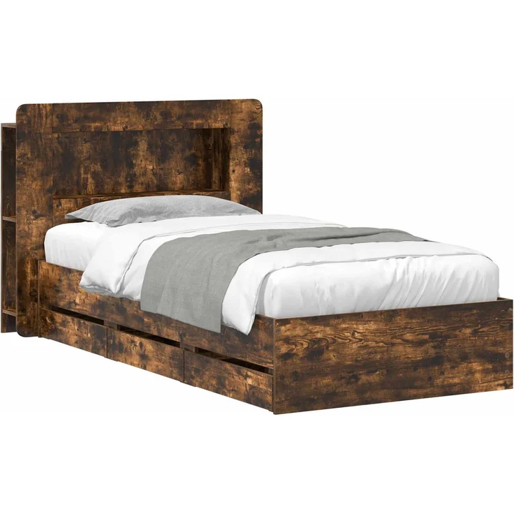 vidaXL Bettgestell mit Stauraum und Kopfteil Räuchereiche 90 x 190 cm 3434007 – Bild 2