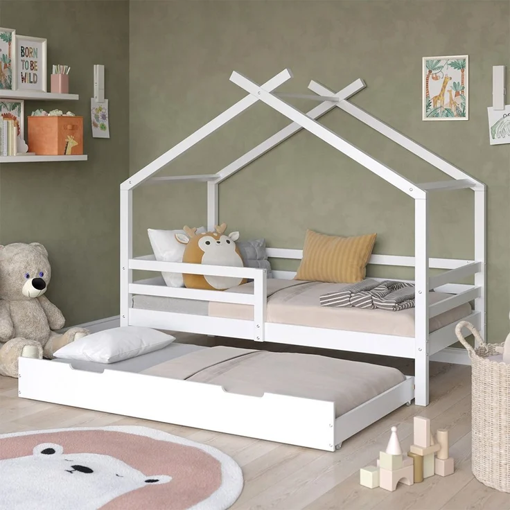 Hausbett Luni Weiß 160 x 80 cm mit ausziehbarem Gästebett und Matratzen Vitalispa – Bild 5