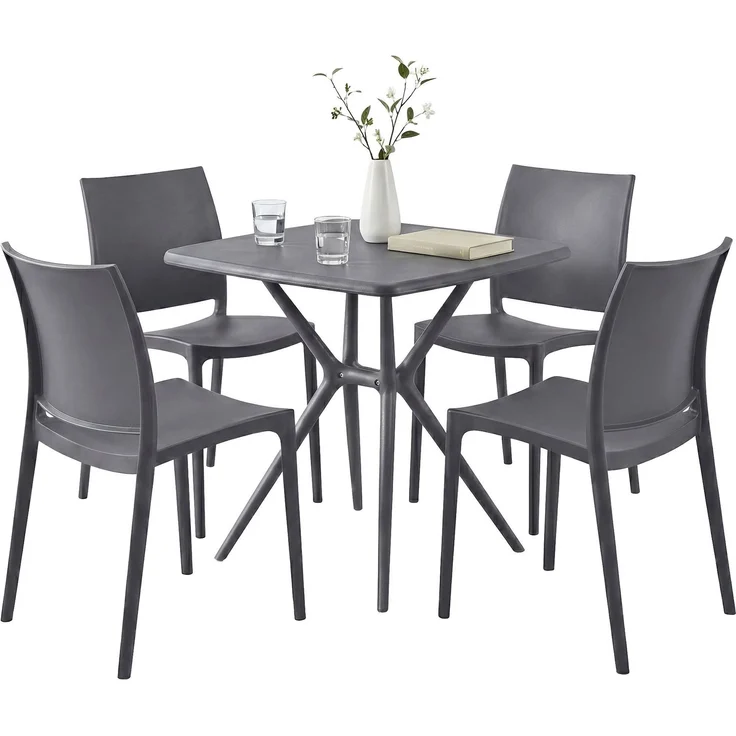 Gartenmöbel-Set GRETA mit 4 Stühlen - 156x156x81cm, Kunststoff, Dunkelgrau | Balkonset Gartenset Tisch mit Stühlen Bistroset Outdoor – Bild 1