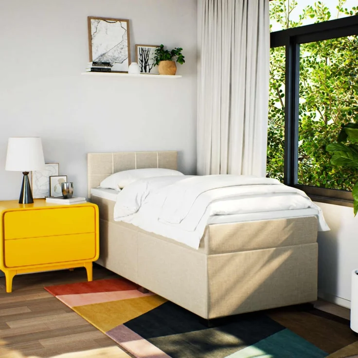 vidaXL Boxspringbett mit Matratze Creme 90x200 cm Stoff 3285776 – Bild 3