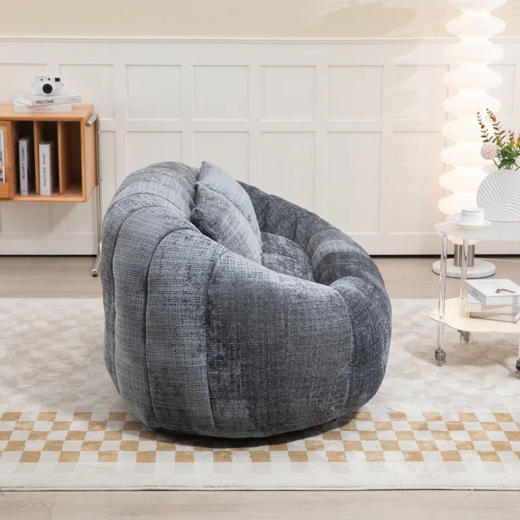 Sitzsack Sofa Lounger Chenille Grau, 150x95x63 cm, bis 150 kg – Bild 3
