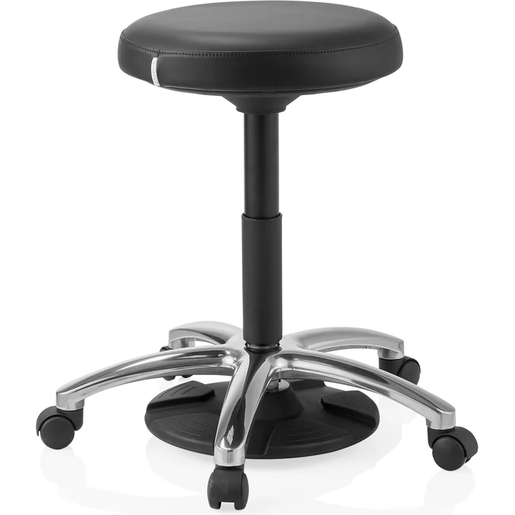 hjh OFFICE Drehhocker Operator Step – Höhenverstellbarer Arbeitsstuhl mit 360°-Drehung, bequemer Softex-Polsterung, Aluminium-Fußkreuz für Praxis, Labor & Werkstatt, Schwarz