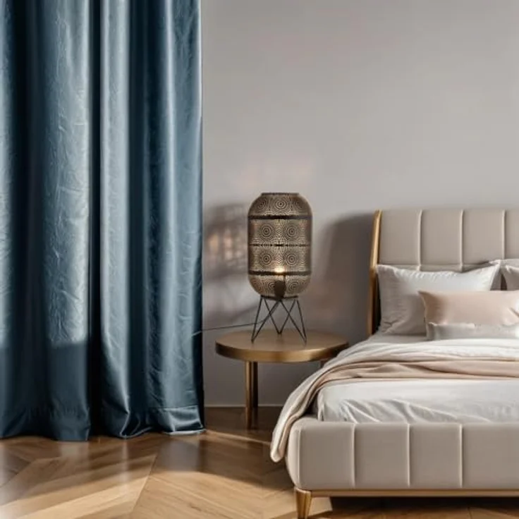 Marrakesch Tischlampe Sankos, 45 cm große Nachttischlampe aus Metall in schwarz-gold mit E27 Fassung, moderne Deko für Wohnzimmer, Schlafzimmer und Kinderzimmer – Bild 8