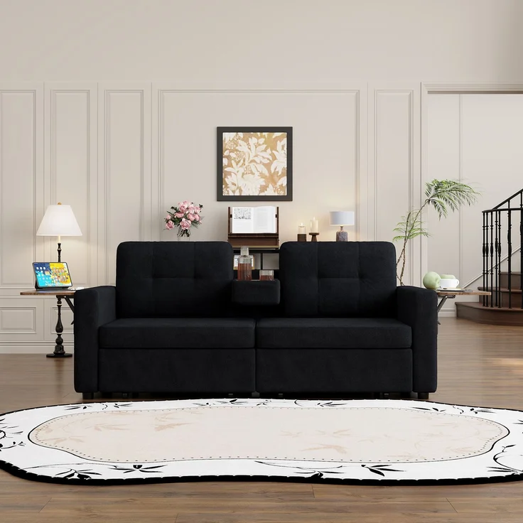 ZUBALIYA Schlafsofa 71x57.5 cm, mit Schreibtisch, mit Schubladen, mit Stauraum, mit Ablageflächen, mit Ausziehbett, Schwarz – Bild 8