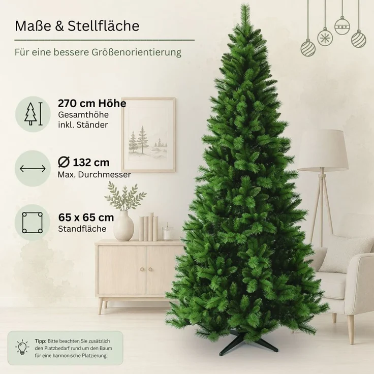 HXT 1101 SLIM 270 cm künstlicher Weihnachtsbaum inklusive Metallständer, exklusiv & hochwertig, schwer entflammbar – Bild 4