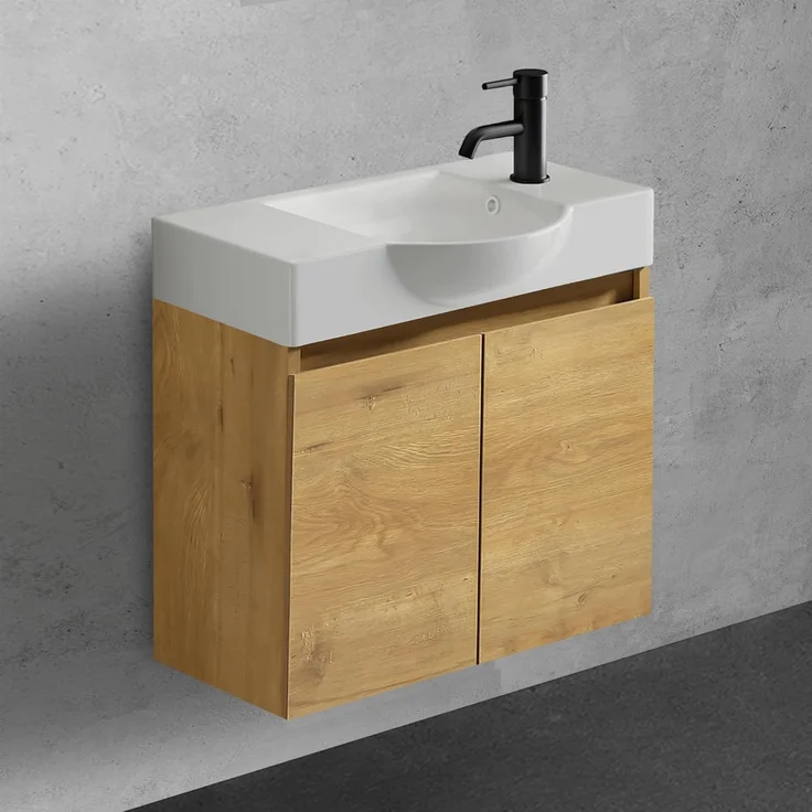 Alpenberger Badmöbel-Set Gäste WC Waschbecken mit Unterschrank 55 cm Breit, (Badezimmer Schrank, Waschtisch mit Unterschrank), Waschbeckenunterschrank mit Softclose Funktion – Bild 1