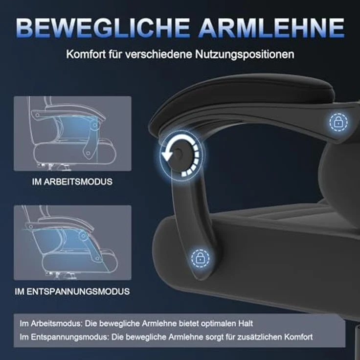 JUMMICO Gaming Stuhl mit Massagefunktion & 135° Rückenlehne, Ergonomischer Bürostuhl für Gaming und Homeoffice, Gaming Bürostuhl Belastbar bis 150 kg, Grau – Bild 9