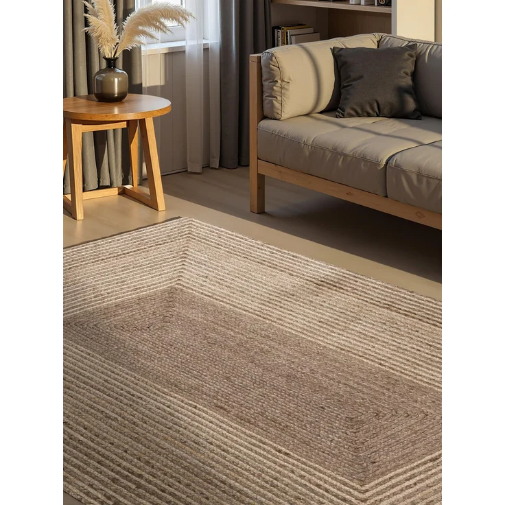 Hanse Home Juno Line Juteteppich - Natur Wohnzimmerteppich, 100% Jute, Handgewebt, Robust & Pflegeleicht, Modern, Boho Natürlicher Teppich für Wohnzimmer, Schlafzimmer - Natur Weiß Braun, 200x300 cm
