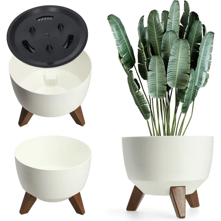 KADAX Blumentopf Blumentopf 24 cm Abdeckung + Einsteckbeine Blumenständer weiß – Bild 1
